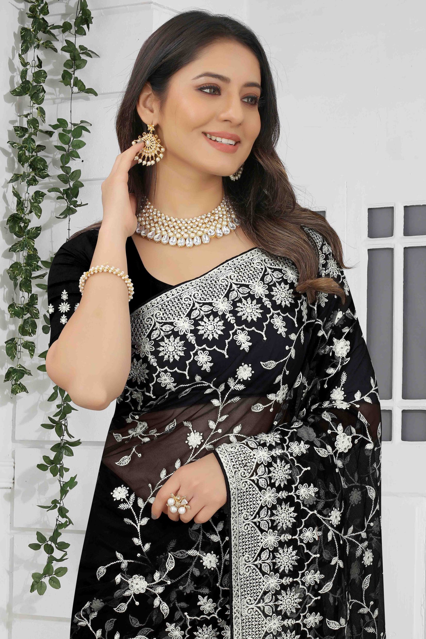 Black Colour Net Designer Saree