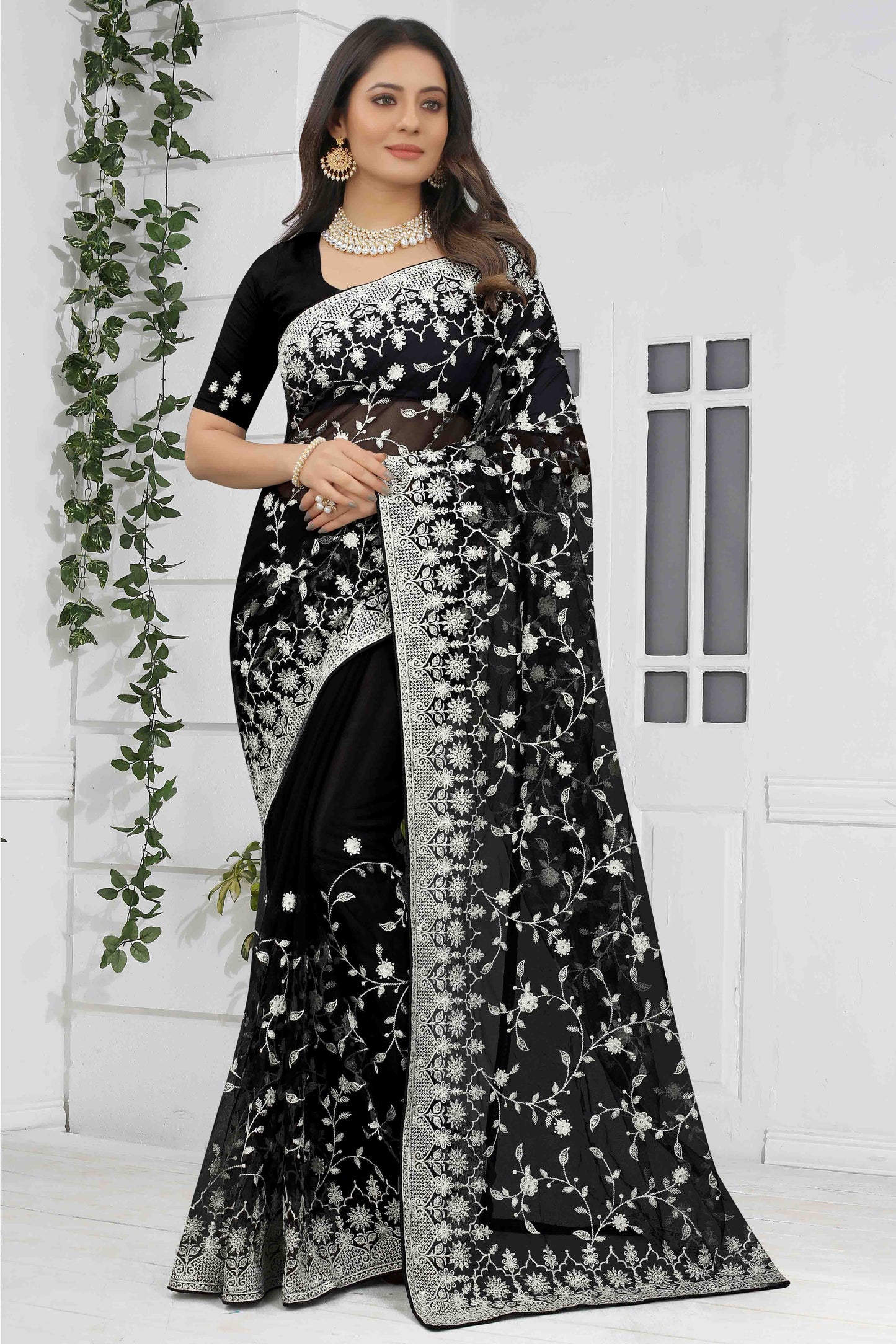 Black Colour Net Designer Saree