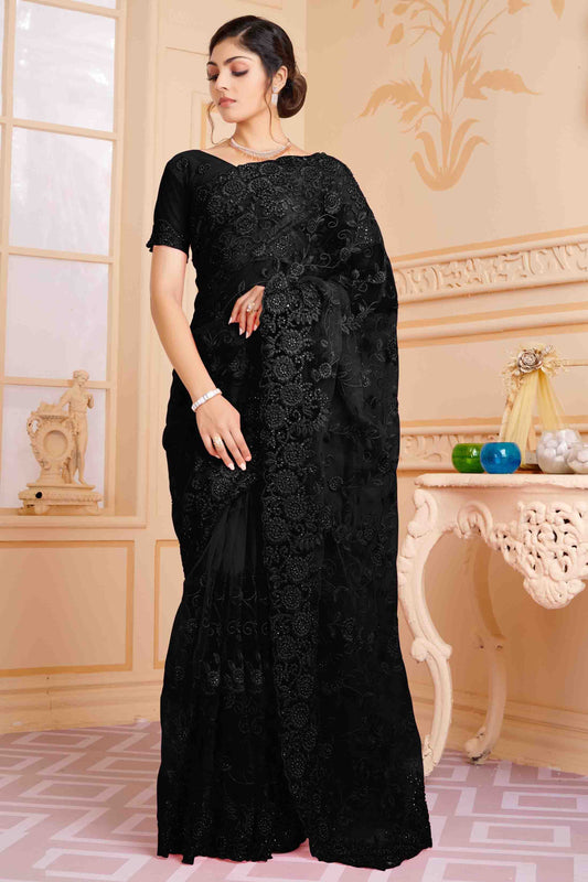 Black Colour Net Designer Saree