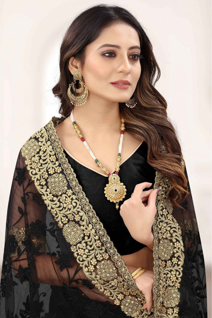 Black Colour Net Designer Saree