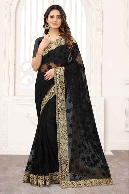 Black Colour Net Designer Saree