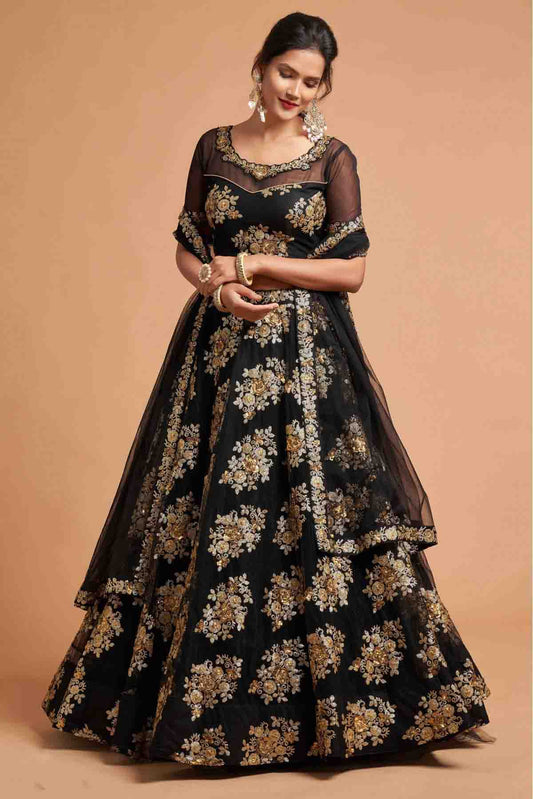 Black Colour Net Lehenga Choli