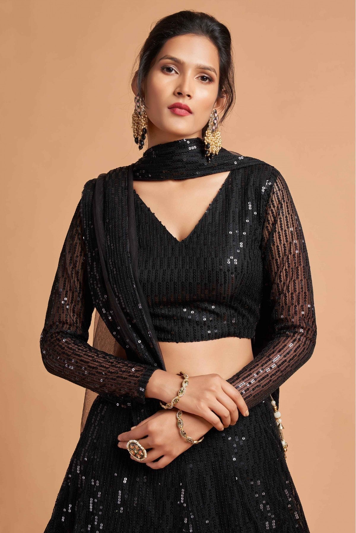 Black Colour Net Lehenga Choli