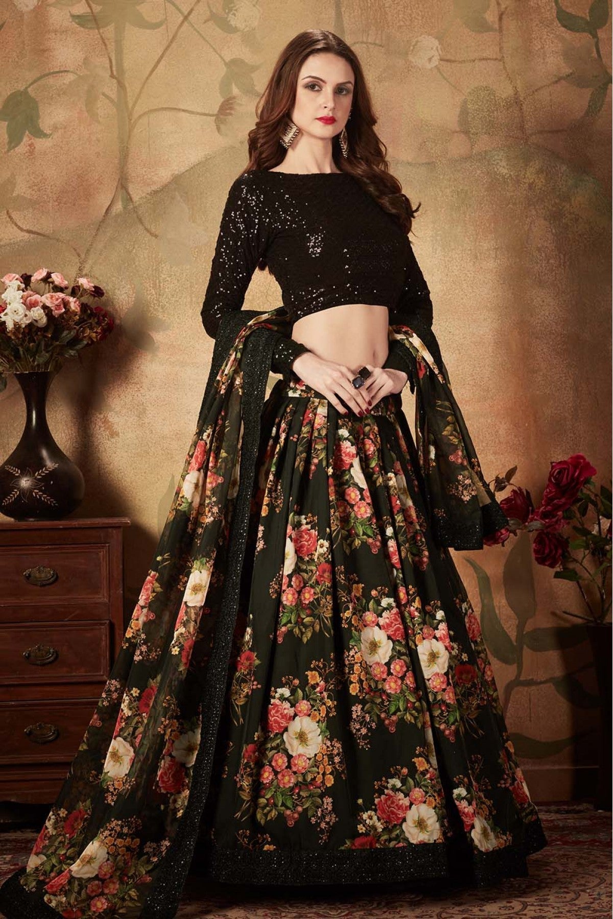 Black Colour Organza Lehenga Choli