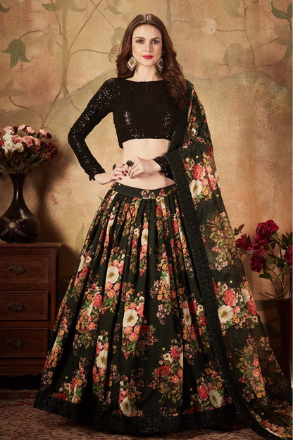 Black Colour Organza Lehenga Choli