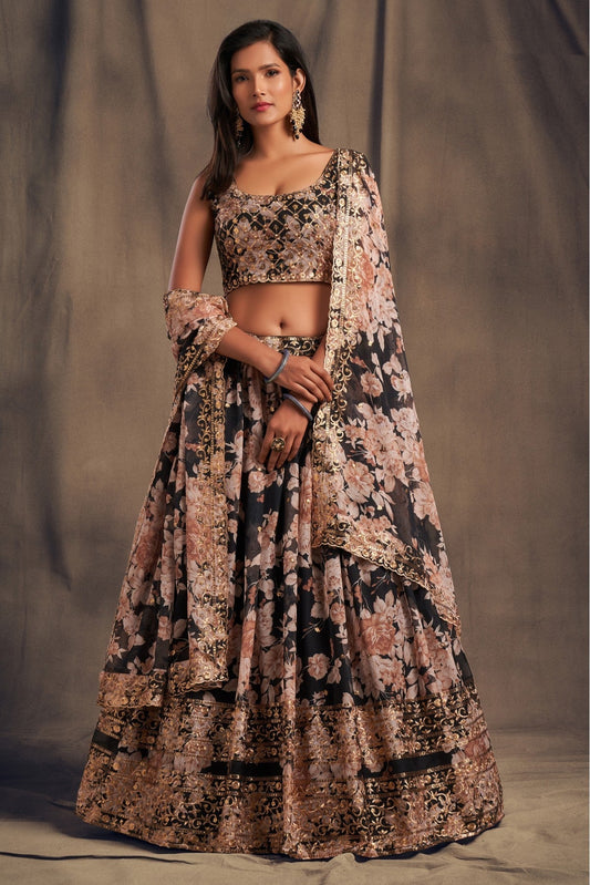 Black Colour Organza Lehenga Choli