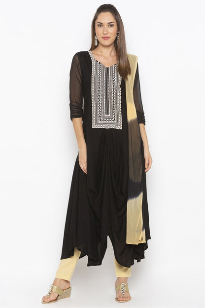 Black Colour Plus Size Cotton Embroidery Pant Style Suit