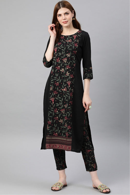 Black Colour Plus Size Crepe Kurta Set