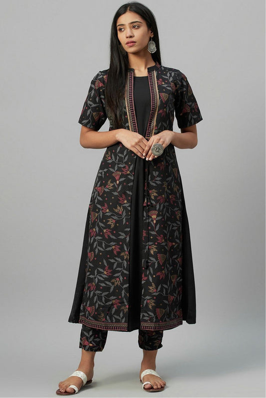 Black Colour Plus Size Crepe Party Wear Kurti