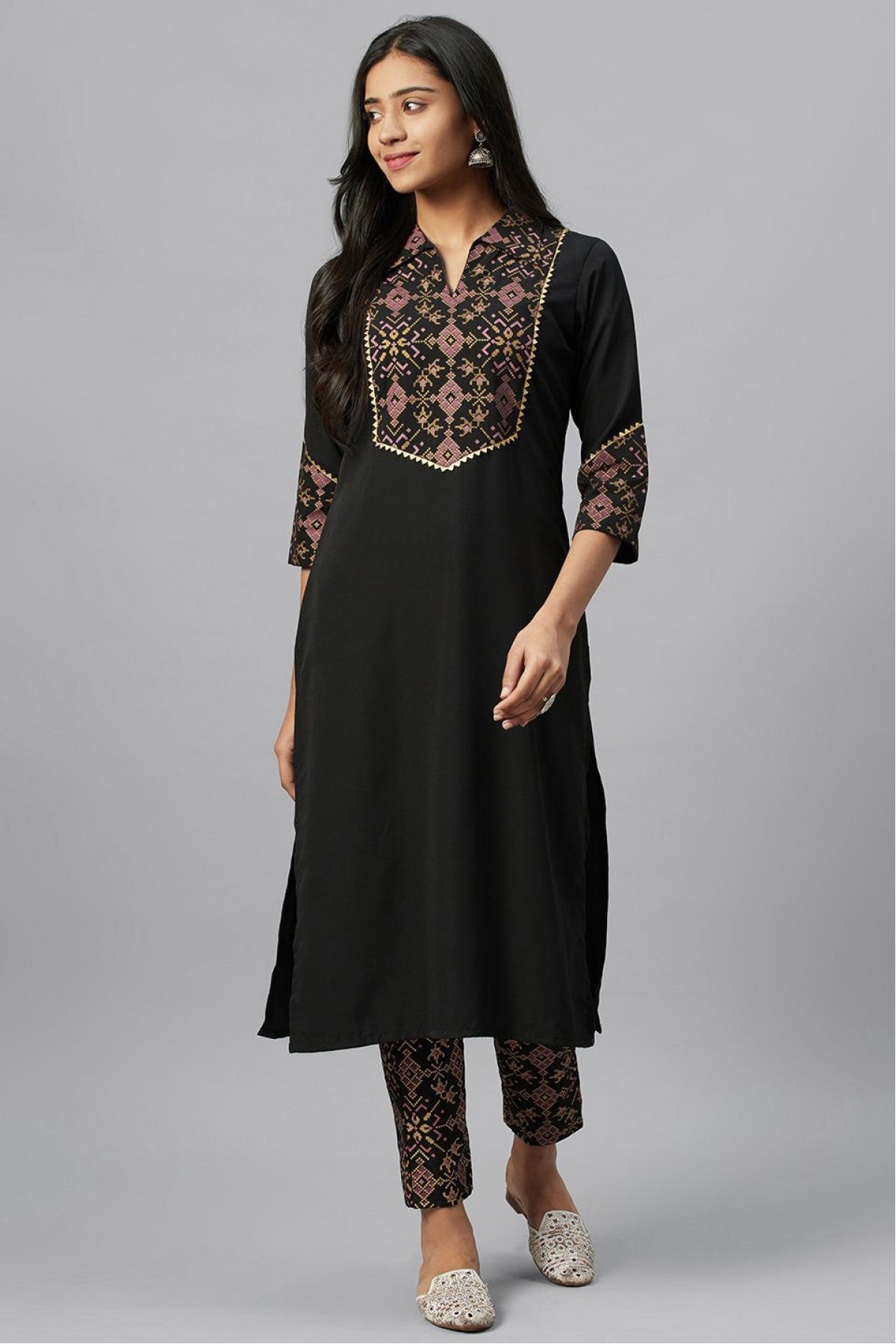 Black Colour Plus Size Crepe Party Wear Kurti