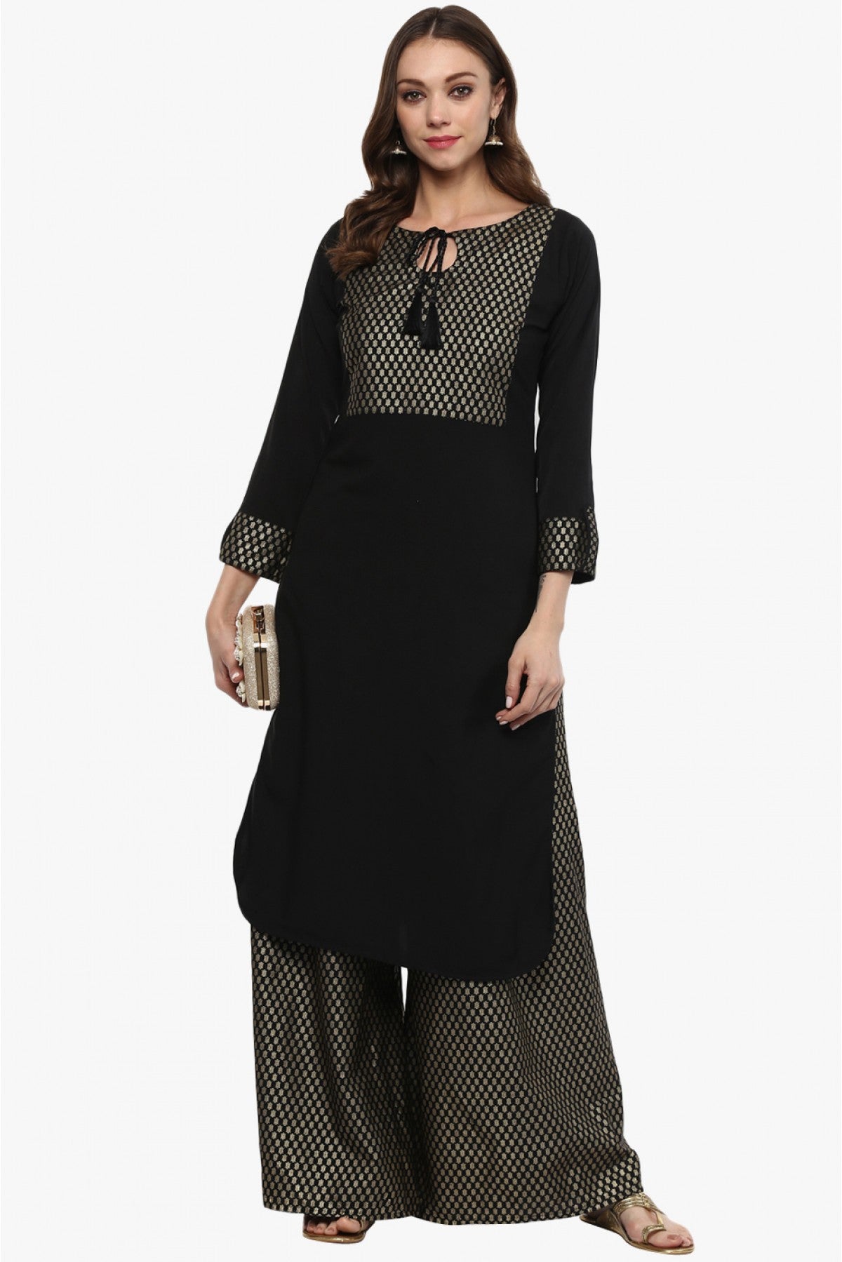 Black Colour Plus Size Crepe Straight Kurta With Palazzo