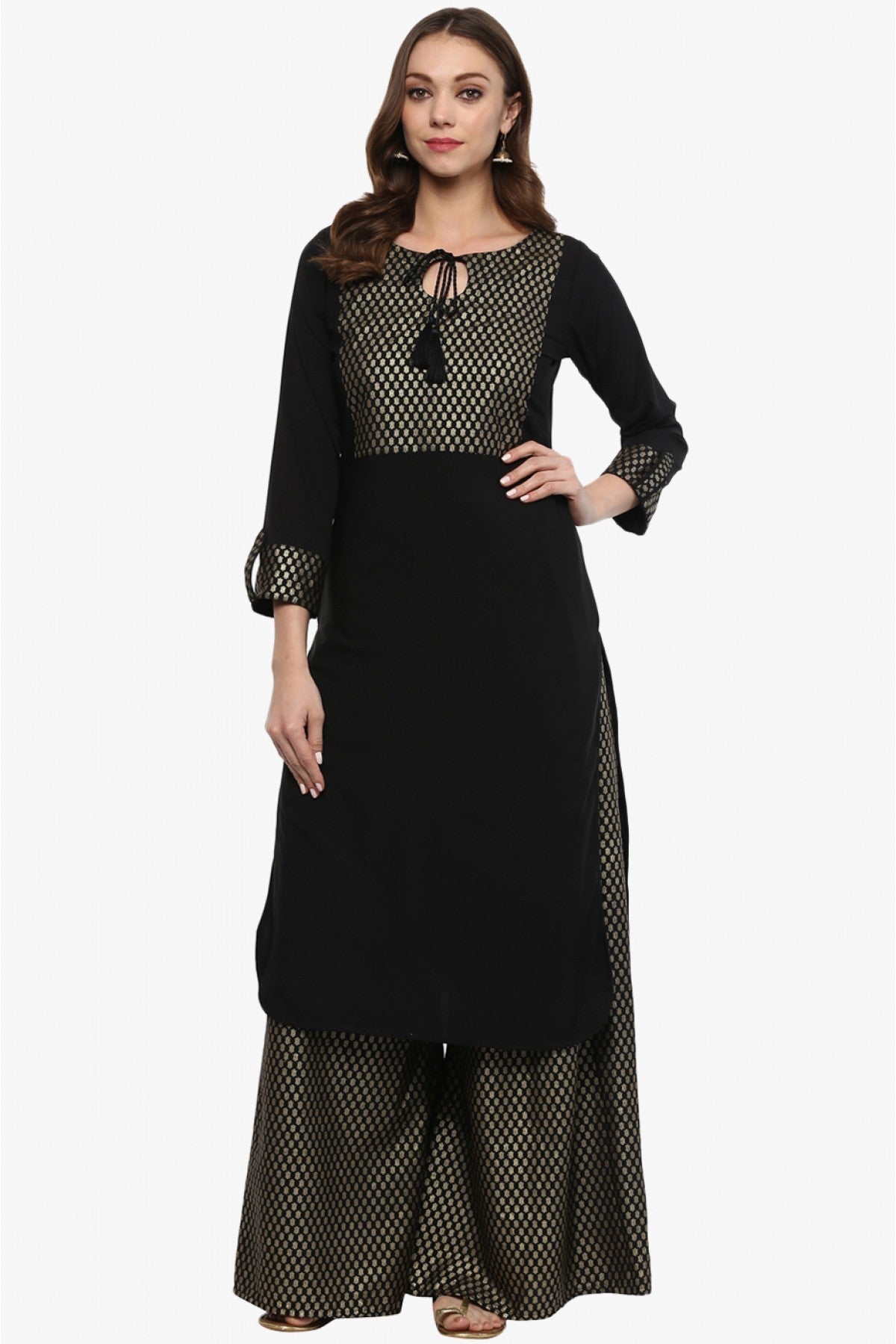 Black Colour Plus Size Crepe Straight Kurta With Palazzo