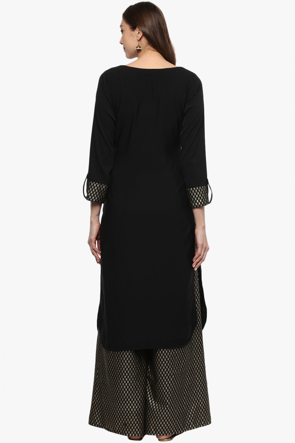 Black Colour Plus Size Crepe Straight Kurta With Palazzo