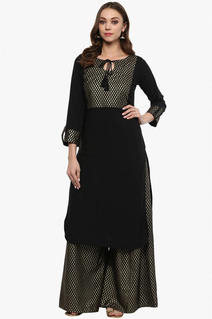 Black Colour Plus Size Crepe Straight Kurti