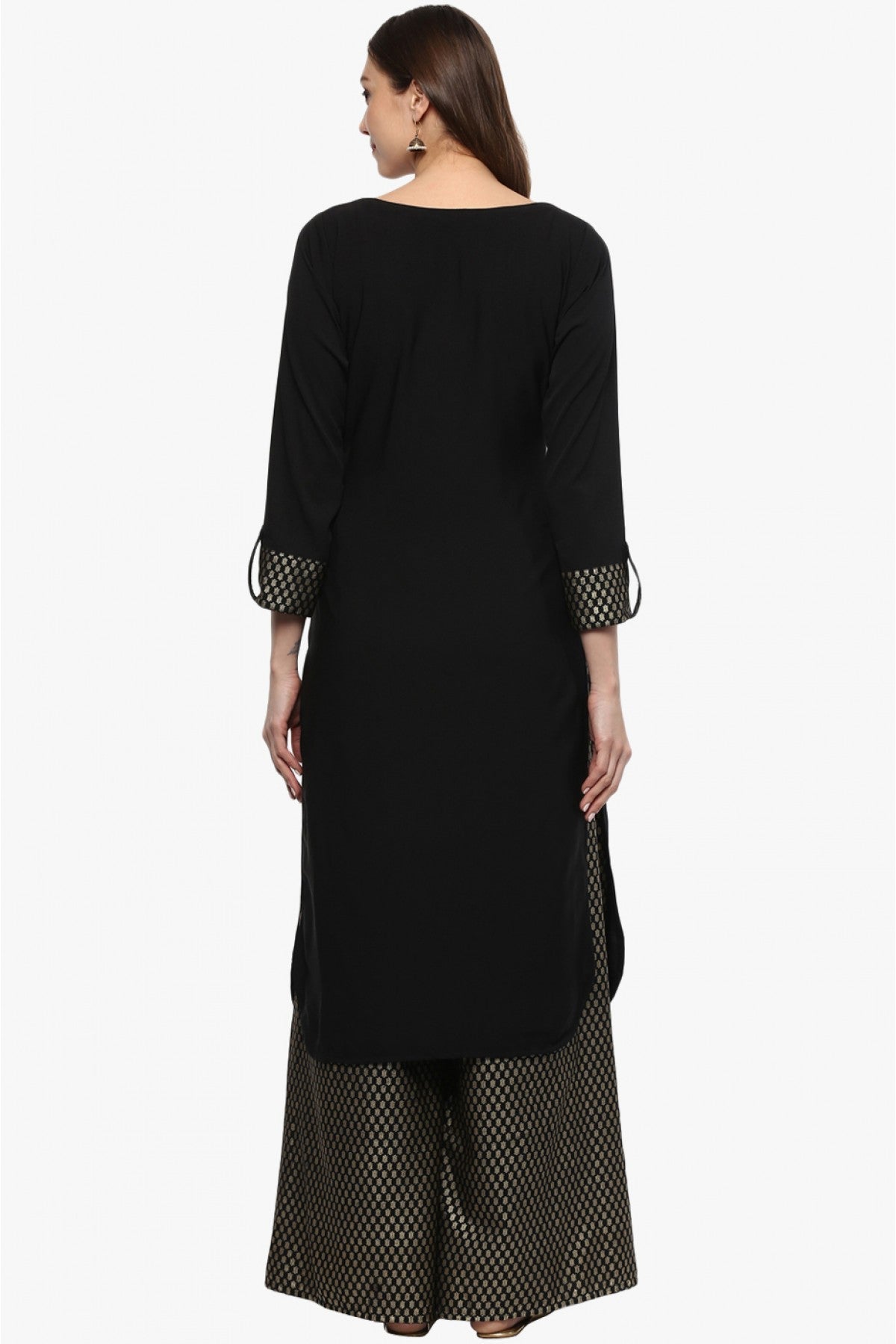 Black Colour Plus Size Crepe Straight Kurti