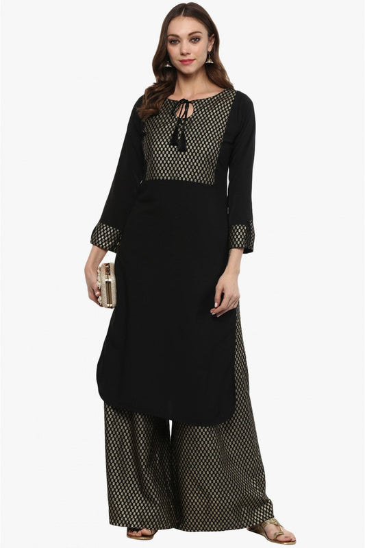 Black Colour Plus Size Crepe Straight Kurti