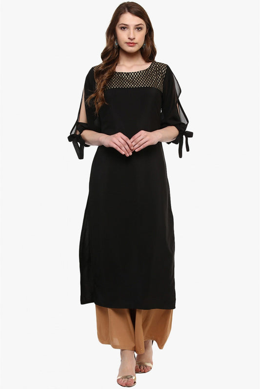 Black Colour Plus Size Crepe Straight Kurti