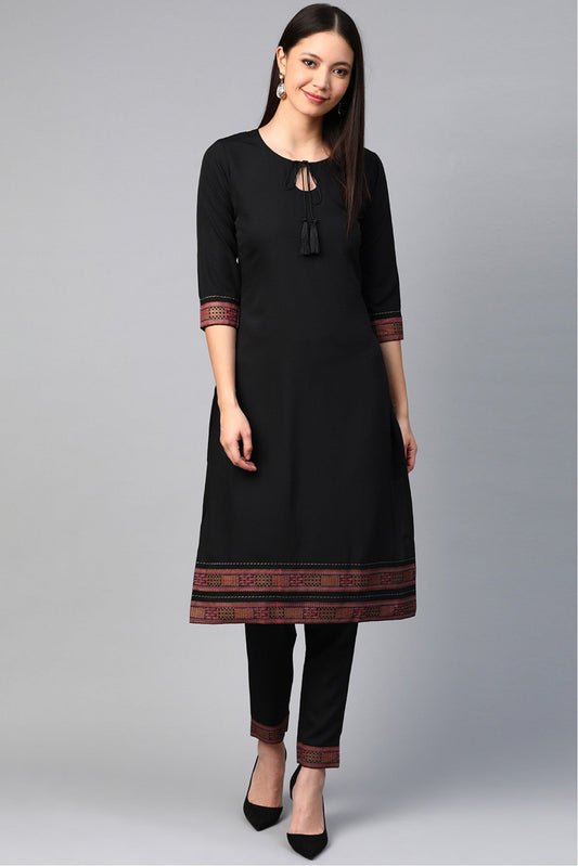 Black Colour Plus Size Crepe Straight Kurti