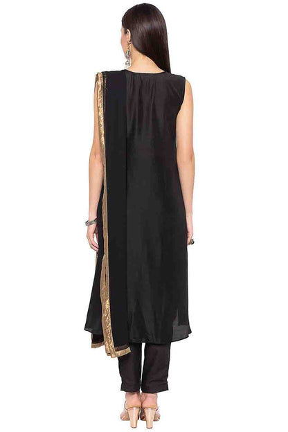 Black Colour Plus Size Muslin Embroidery Churidar Suit