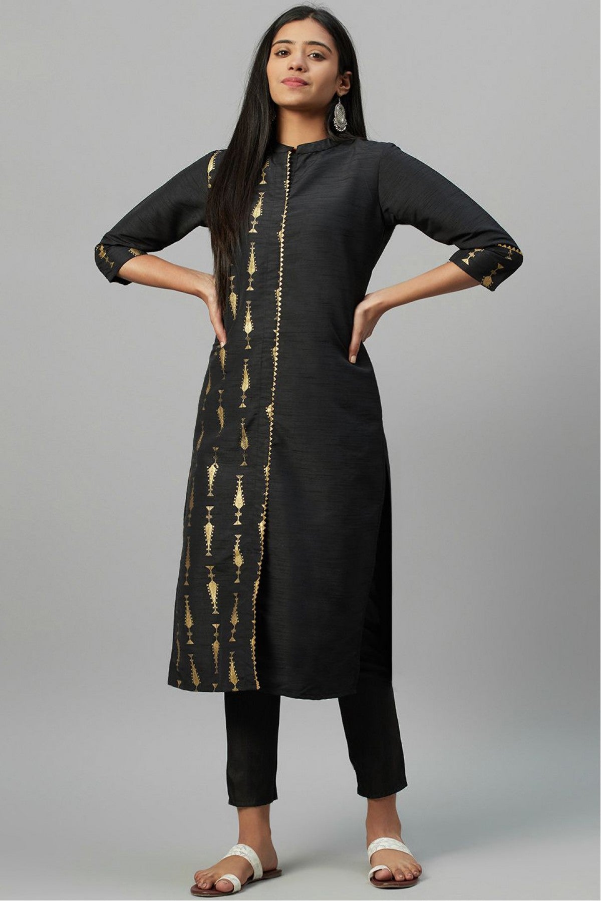 Black Colour Plus Size Poly Silk Party Wear Kurti