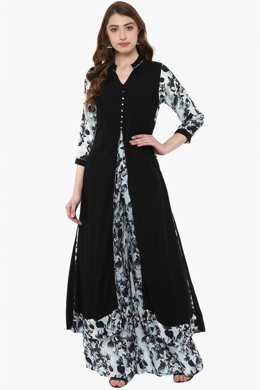 Black Colour Plus Size Rayon A-Line Kurta With Palazzo