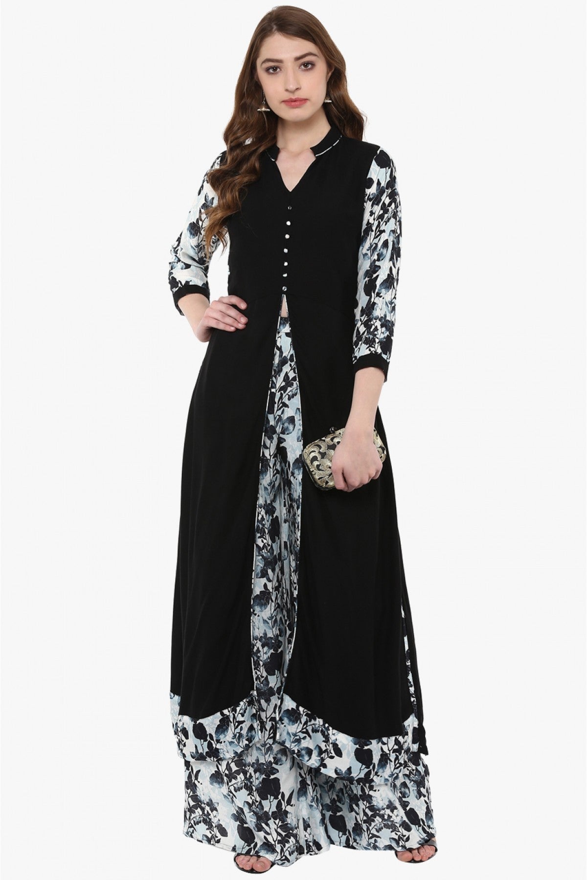 Black Colour Plus Size Rayon A-Line Kurta With Palazzo