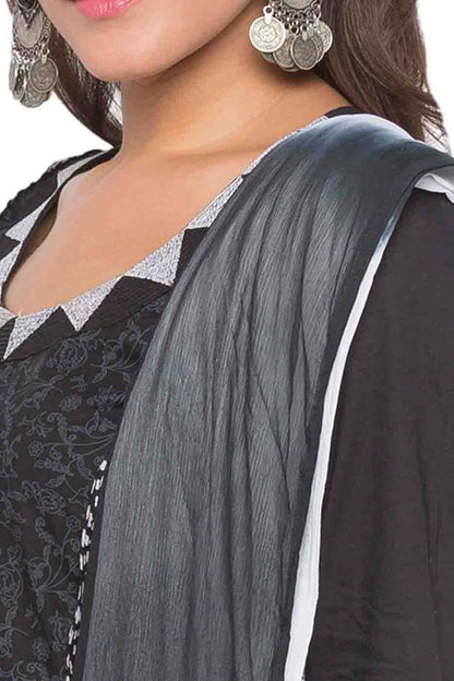 Black Colour Plus Size Stitched Cotton Embroidery Palazzo Pant Suit