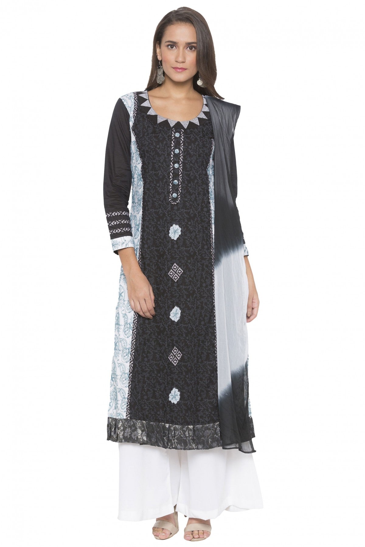 Black Colour Plus Size Stitched Cotton Embroidery Palazzo Pant Suit