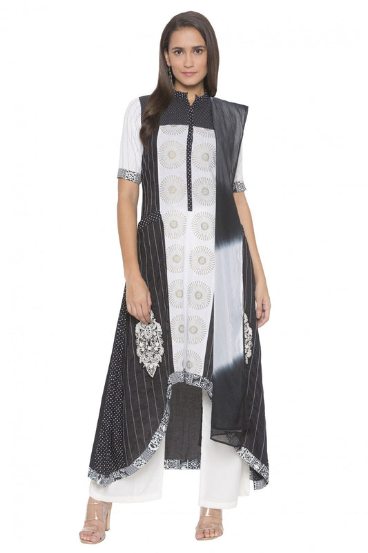 Black Colour Plus Size Stitched Cotton Embroidery Palazzo Pant Suit