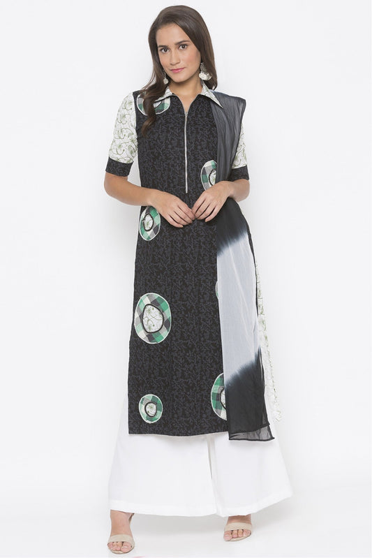 Black Colour Plus Size Stitched Cotton Embroidery Palazzo Pant Suit