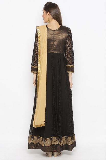 Black Colour Plus Size Stitched Net Embroidery Anarkali Suit