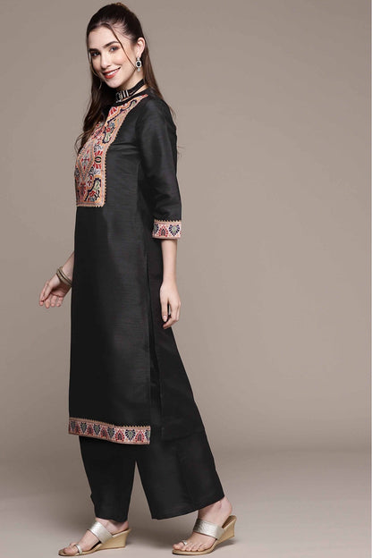 Black Colour Poly Silk Printed Kurta With Palazzo