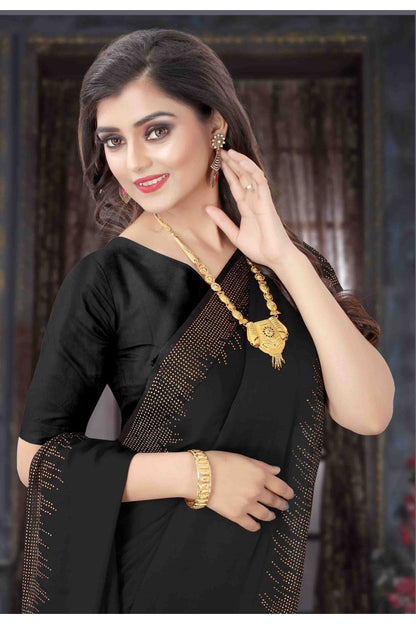 Black Colour Pure Satin Designer Saree