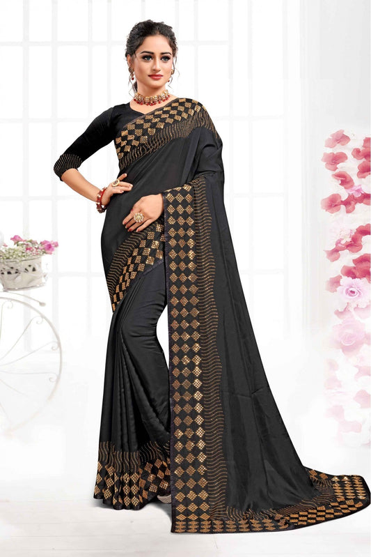 Black Colour Pure Satin Swarovski Work Saree