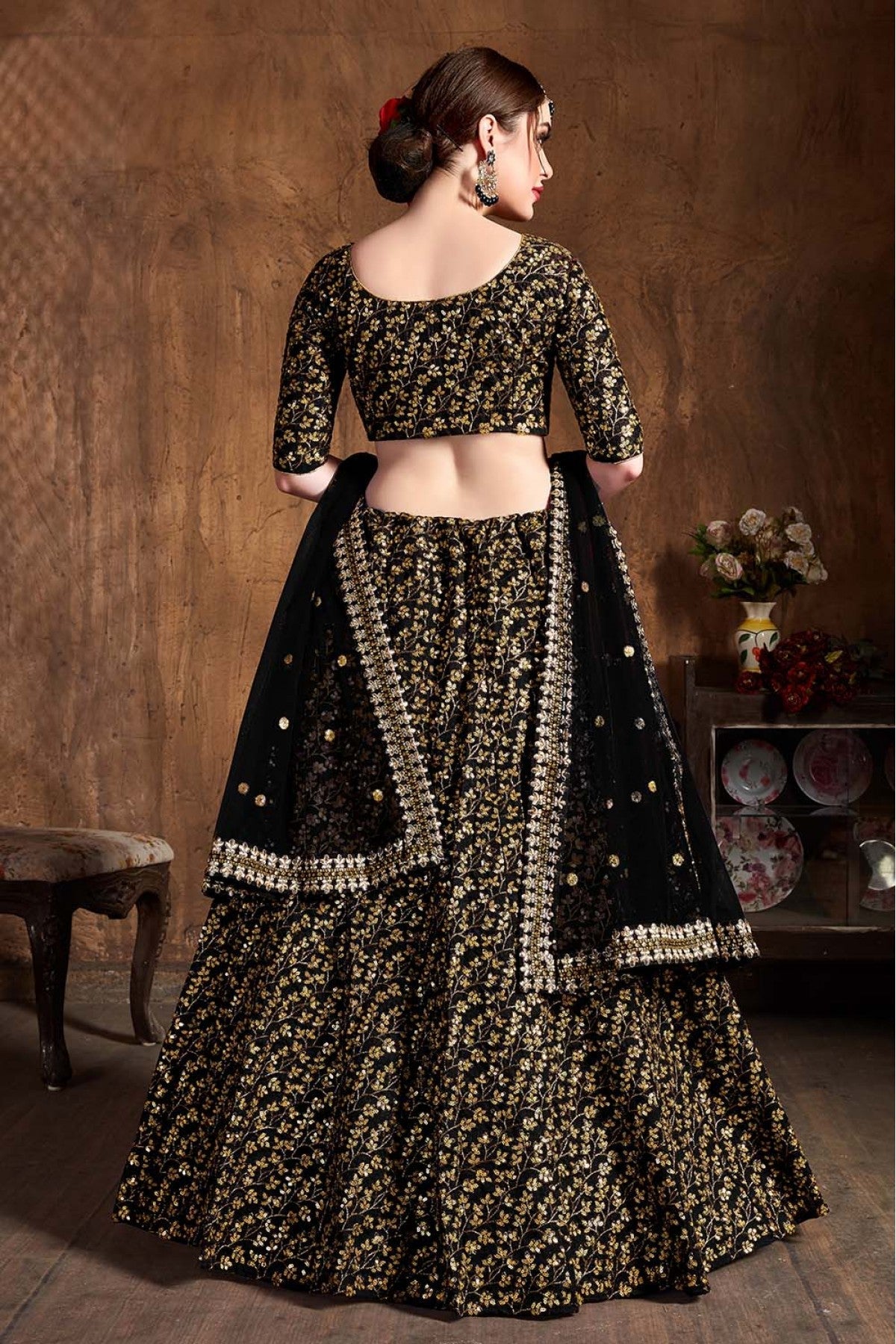 Black Colour Raw Silk Lehenga Choli