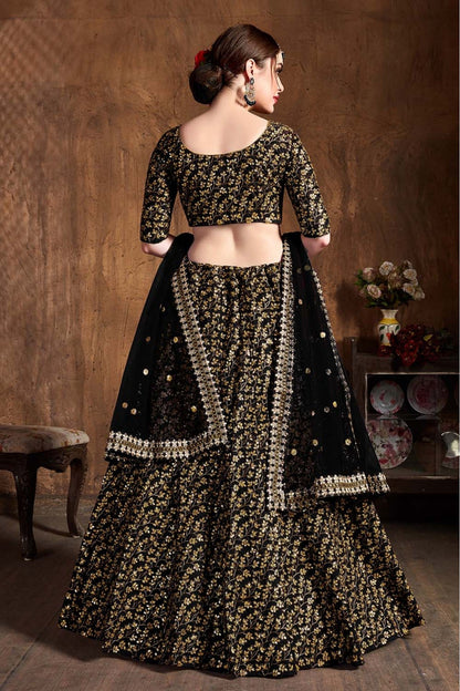 Black Colour Raw Silk Lehenga Choli