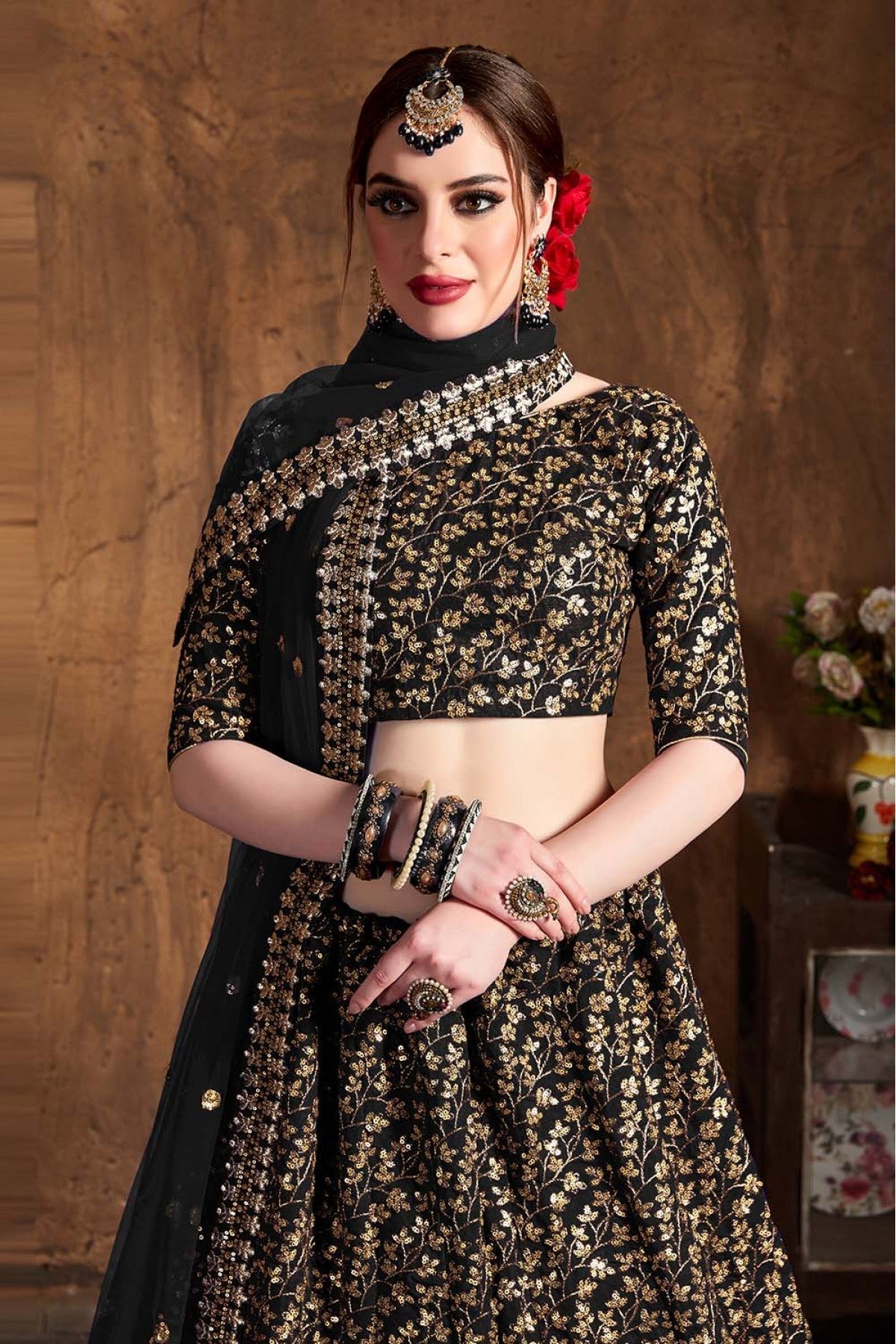 Black Colour Raw Silk Lehenga Choli