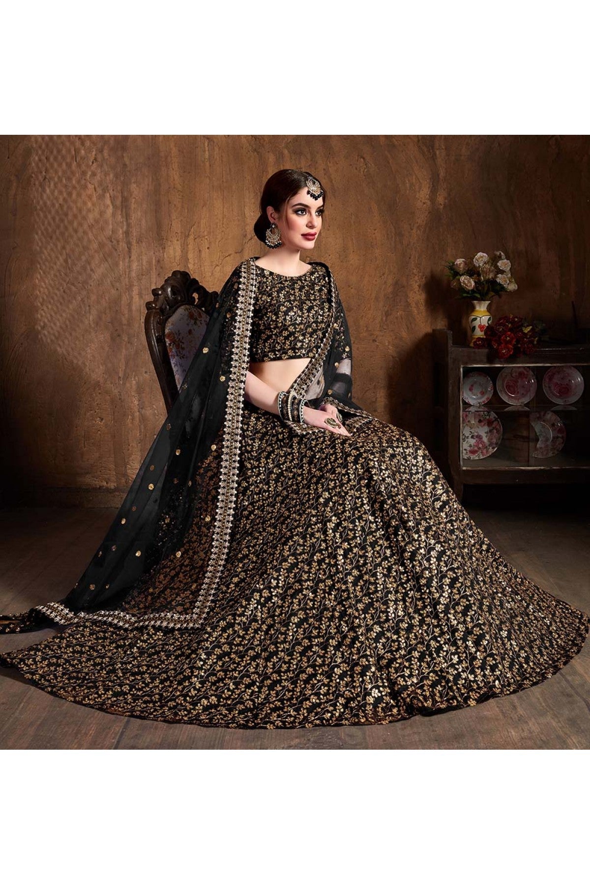 Black Colour Raw Silk Lehenga Choli