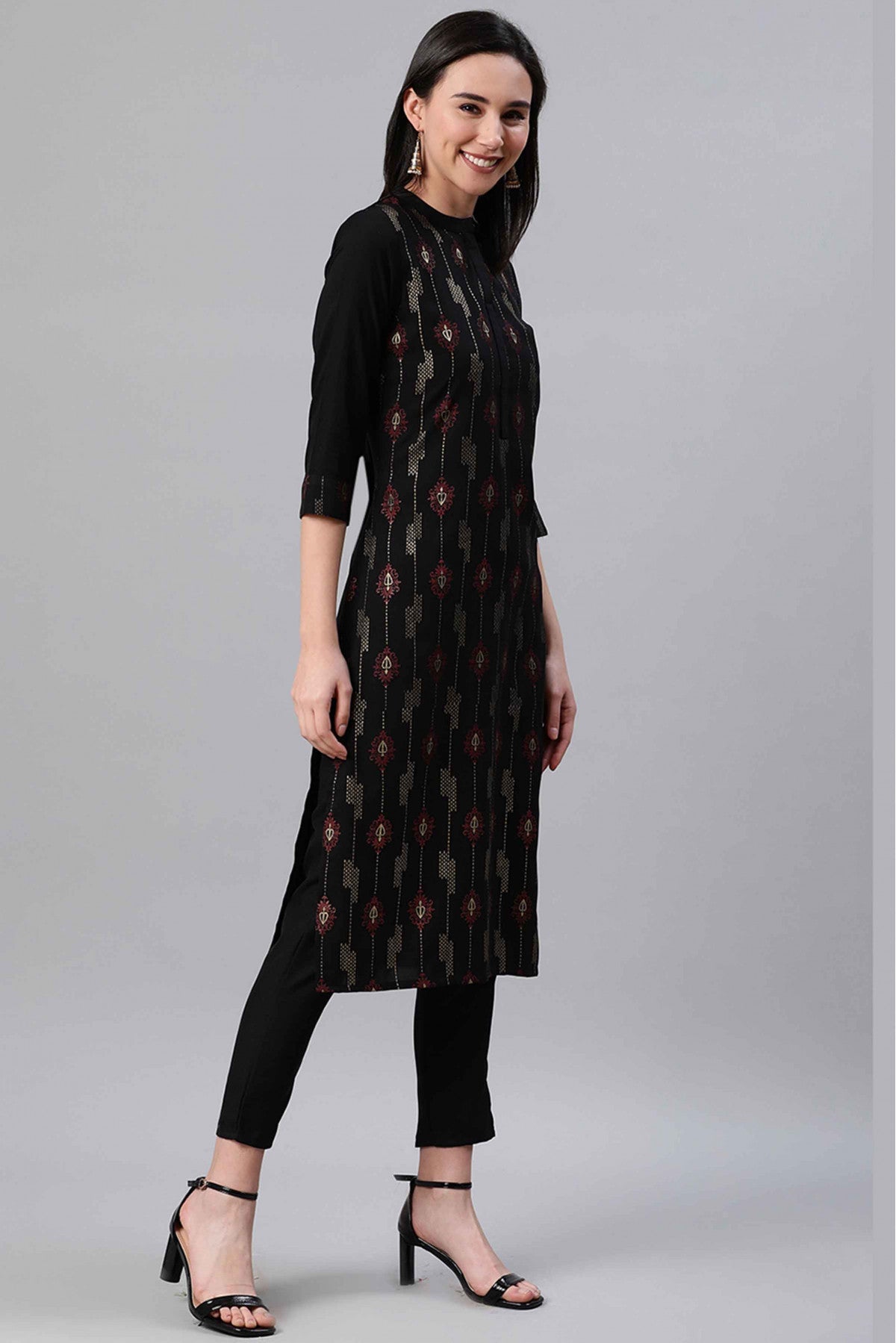 Black Colour Rayon Foil Print Kurti