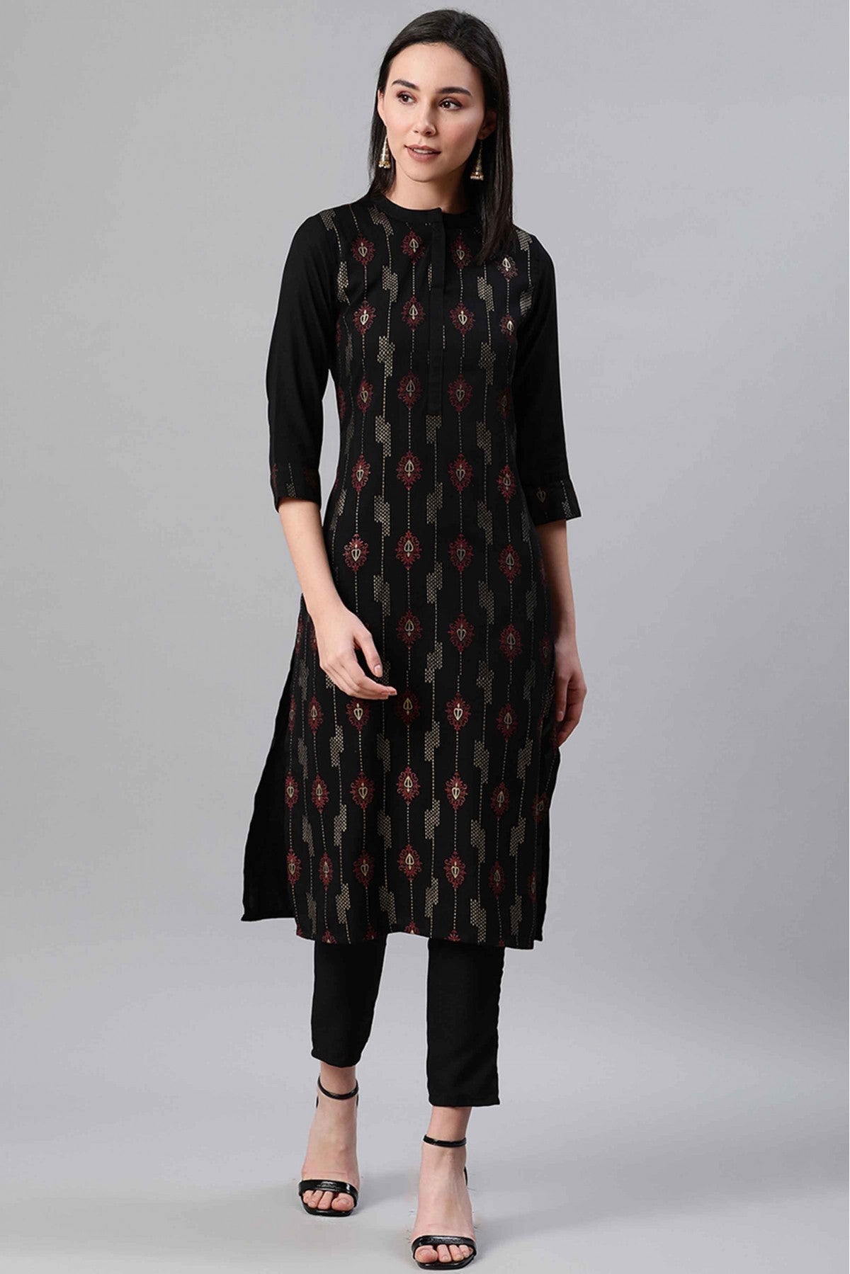 Black Colour Rayon Foil Print Kurti