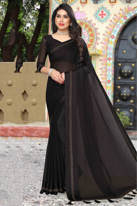 Black Colour Satin Designer Saree