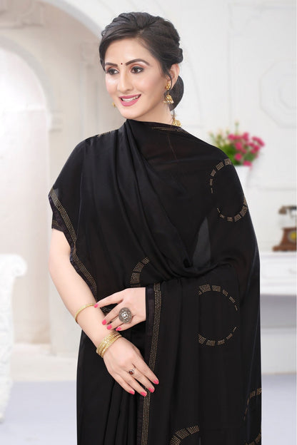 Black Colour Satin Designer Saree