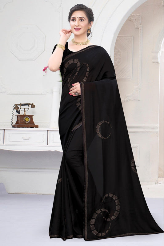 Black Colour Satin Designer Saree