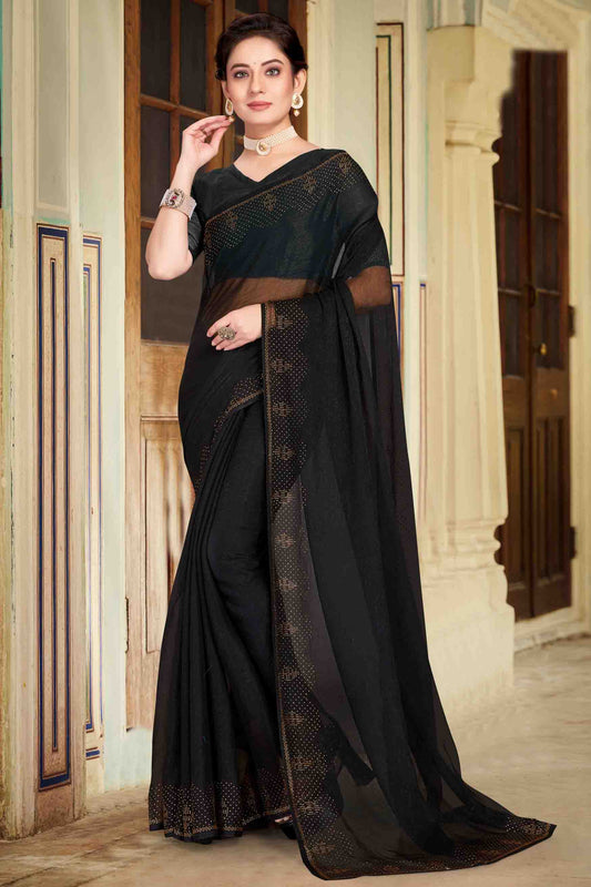 Black Colour Simmer Chiffon Designer Saree