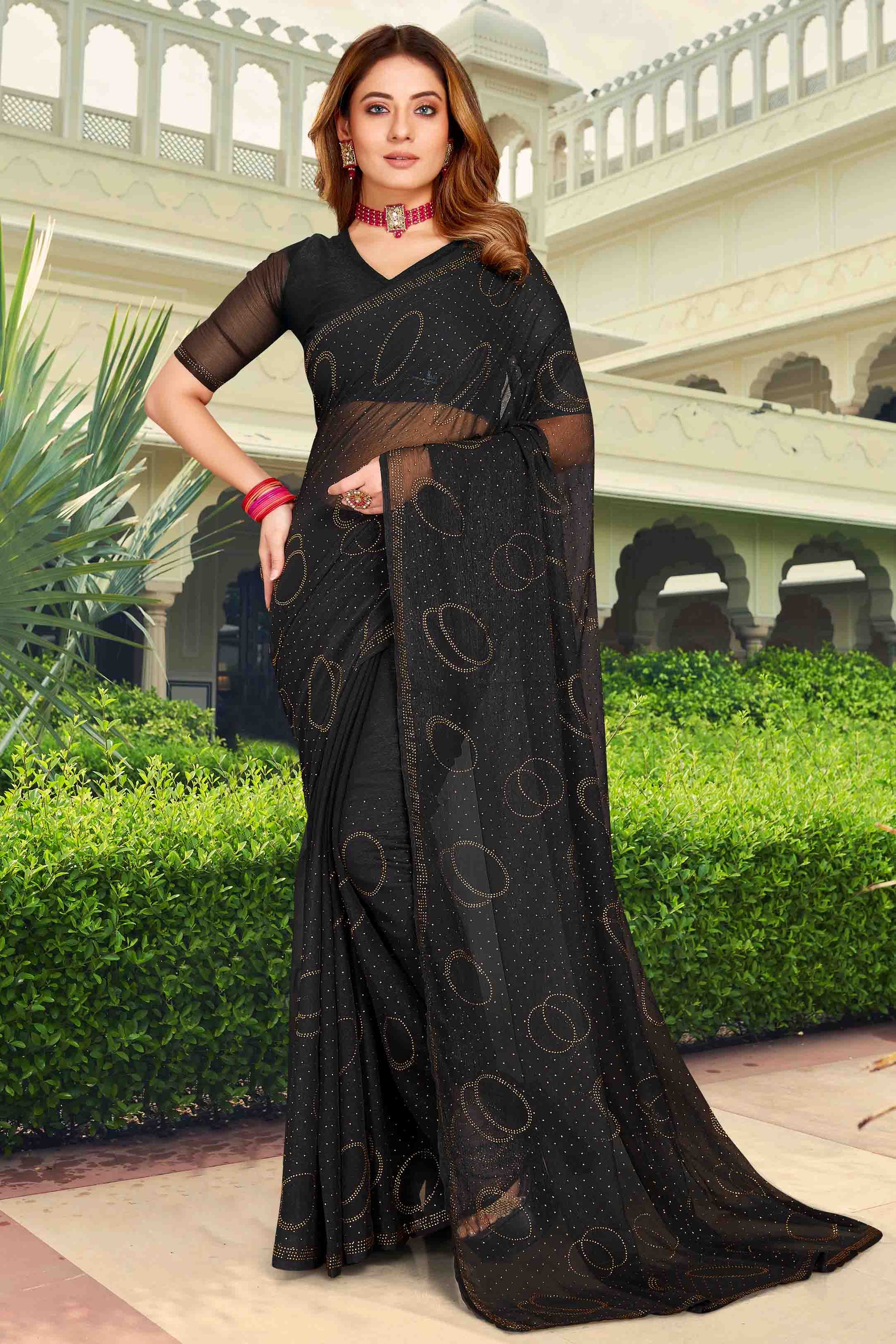 Black Colour Simmer Chiffon Designer Saree