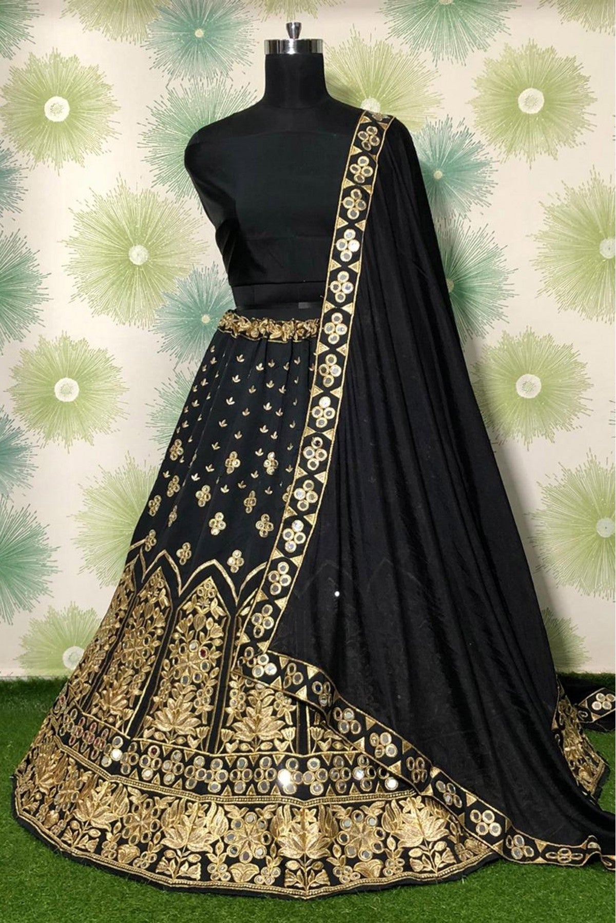 Black Colour Taffeta Silk Lehenga Choli