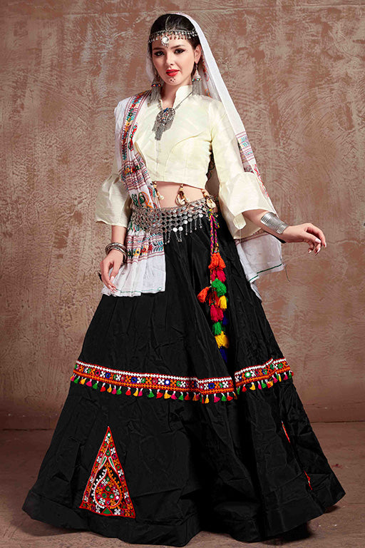 Black Colour Taffeta Silk Navratri Lehenga Choli