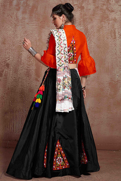 Black Colour Taffeta Silk Navratri Lehenga Choli