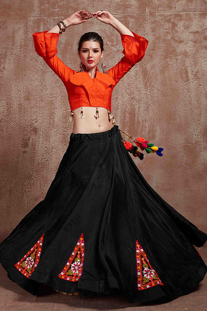 Black Colour Taffeta Silk Navratri Lehenga Choli