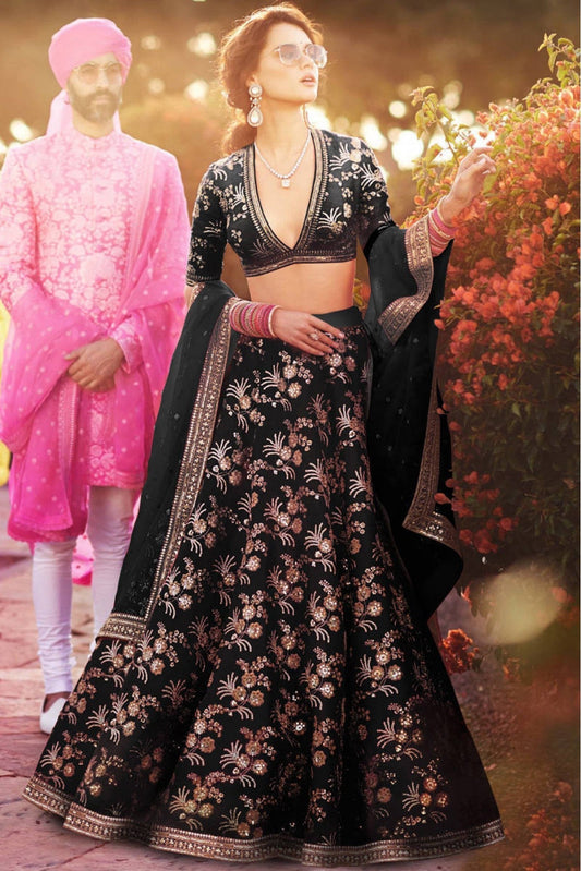 Black Colour Thai Silk Lehenga Choli